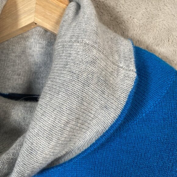 Magaschoni 100% Cashmere Sweater M Roll Turtleneck Cobalt Blue Grey Quiet Luxury - Picture 4 of 15